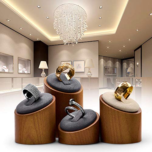 Oirlv Solid Wood 3 Pcs Ring Display Stand Showcase Jewelry Organizer Holder for Rings Trade Show Countertop Ring Bearer(Grey) - color: Gray
