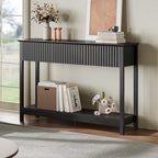 Treocho 47" Fluted Console Table with 3 Drawers, Narrow Long Entryway Table with Storage and Shelf, 2-Tier Sofa Table Behind Couch Accent Tables for Entrance Foyer, Hallway, Living Room, Black - color: Black