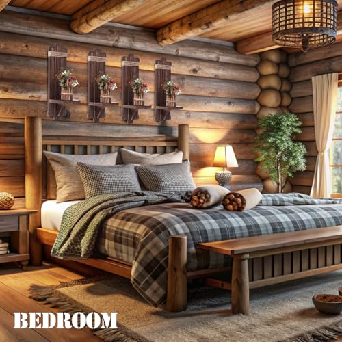 Weysat 4 Sets Rustic Wall Candle Sconces Decor Vintage Farmhouse Handmade Wooden Wall Mount Candle Holders for Bedroom Living Room Bathroom Home Hanging Art Decorations Accessories Gifts