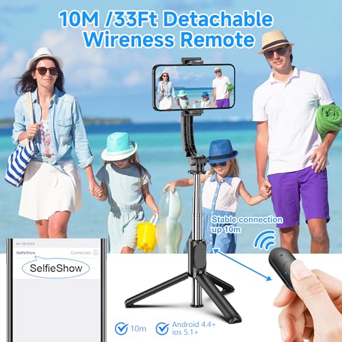SelfieShow Selfie Stick, Extendable Selfie Stick Tripod with Wireless Remote and Tripod Stand, Portable, Lightweight, Compatible with iPhone 17 16 15 14 13 12 Pro Xs Max/Samsung Smartphone and More - style: Black