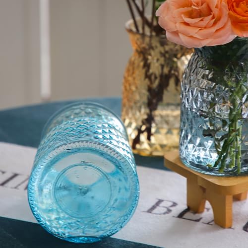OFFIDIX Glass Vase,6.2 * 3.5in Large Mouth Shape Geometric Faceted Design Flower Vase for Weddings,Events,Decorating,Office,Home Decor - color: Blue-2