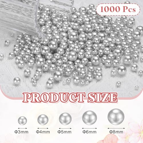 PATIKIL 1000 Pcs No Hole Pearls, 3mm 4mm 5mm 6mm 8mm Mini Round Faux Pearl for Art Crafts Jewelry Making Nail Vase Filler Birthday Wedding Party, Light Silver - color: Light Silver