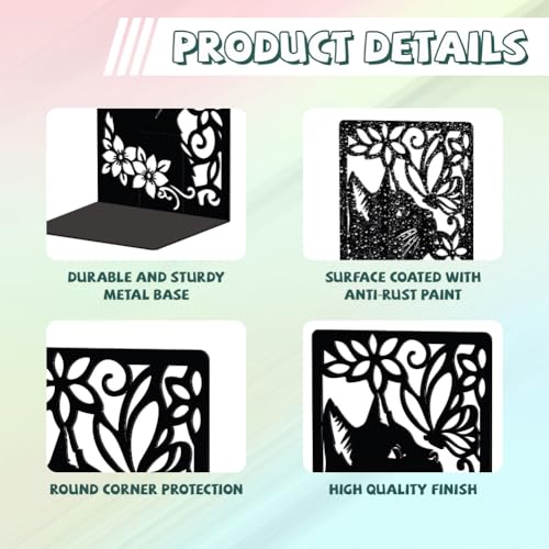 Peacoblue Metal Bookends for Shelves, Modern Decorative Heavy Duty Study Book Support Stoppers for Office, Desk, Shelf, Room 5.3"x4.3"x7.9" Cast Iron Simple Tall Bookends, 1 Pair (Cat and Butterfly) - style: Cat and Butterfly
