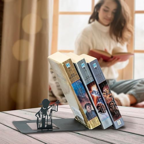 Renovatio Black Metal Bookend – Cute, Unique, Geeky Decor for Home, Office & Kids Room – Heavy Duty, Non-Slip Minimalist Bookends for Shelves – Master - style: Master