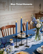 Homemory 6 Pcs Real Wax Blue Flameless Taper Candles with Remote Timer, 9.6 Inches LED Fake Candlesticks, LED Candle with 3D Flickering Flame for Romantic Wedding, Dinner, Xmas Anniversary Decor - style: Coastal - Blue 9.6"