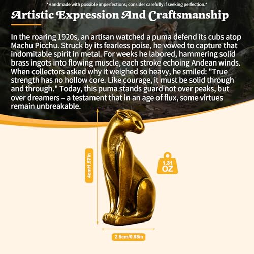 CHOVY Solid Brass Cougar Sculpture - Handcrafted Art Deco Animal Statue 100% Pure Brass, Mid-Century Modern Tabletop Decor, Vintage Collectible for Office Desk, Study & Big Cat Lover Gift - color: Cougar