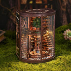 Book Nook Kit for Adults & Teens – DIY Miniature House Library, Wisdom Ring Library 3D Wooden Puzzle Bookend Bookshelf Insert with LED Light, Dollhouse Craft Kit for Decor & Gifts