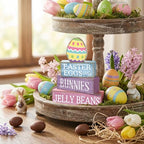 Lineshading 4 Pcs Easter Table Decoration Wooden Pastel Egg - No Assembly Required Reusable Happy Easter Tiered Tray Decor, Perfect for Home Kitchen Shelf Party Farmhouse Centerpieces & Holy Week Gift - style: Easter Egg