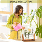 XXXFLOWER Plant Terrarium with Wooden Stand, Air Planter Bulb Glass Vase Metal Swivel Holder Retro Tabletop for Hydroponics Home Garden Office Decoration - 3 Bulb Vase