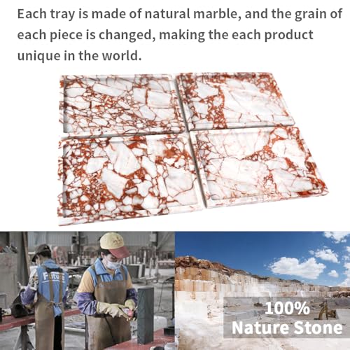 100% Natural Marble Serving Tray Luxury Marble Storage Tray for Home Decor Stone Tray for Bathroom/Kitchen/Vanity/Dresser,Plate Holder for Tissues, Candles, Towel - color: Marble Tray-calacatta Red