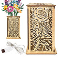 Rose Wooden Vase for Lego Flowers,Display Stand for Lego botanicals,Elegant Rose-Style Hollow Pattern Vase for Flower Lovers (Wood) - color: Wood-rose