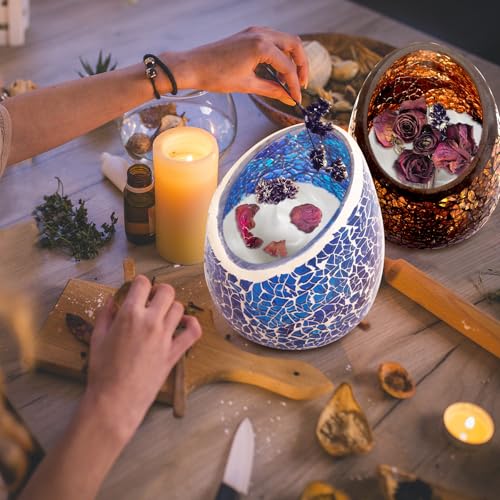 Votive Candle Holder Set, 2 Pc Mosaic Glass Tealight Candle Holder Handmade Romantic Slanted Crystal Centerpiece Candlescape for Valentine's Day