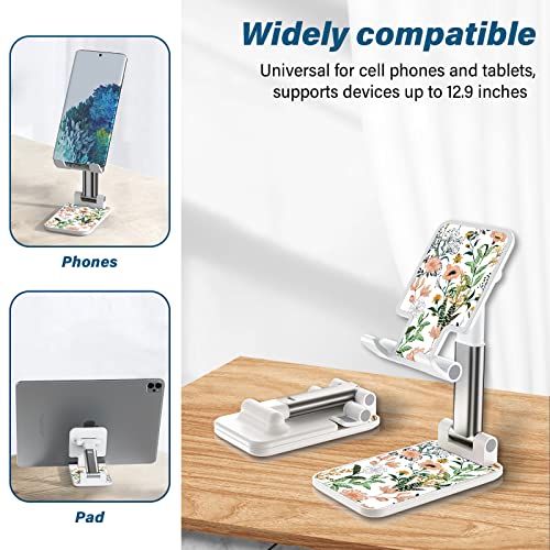 FlexiView Desk Cell Phone Stand - Adjustable Angle-iPad Holder, Universal Compatible Phone Holder for Desk - color: White Flowers