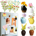 6Pcs Mini Vase Magnets for Fridge - 3D Plant Ceramic Vase Magnets with Flowers, Tiny Cute Magnetic Vases for Refrigerator Kitchen Locker Office Decoration