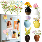 6Pcs Mini Vase Magnets for Fridge - 3D Plant Ceramic Vase Magnets with Flowers, Tiny Cute Magnetic Vases for Refrigerator Kitchen Locker Office Decoration