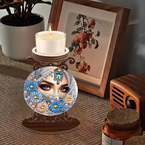 ARTopet DIY Diamond Art Painting Candlestick Holders Wooden Desk Candle Holder Ornament Double Sided Diamond Tabletop Ornaments for Home Decor-Women - color: Women