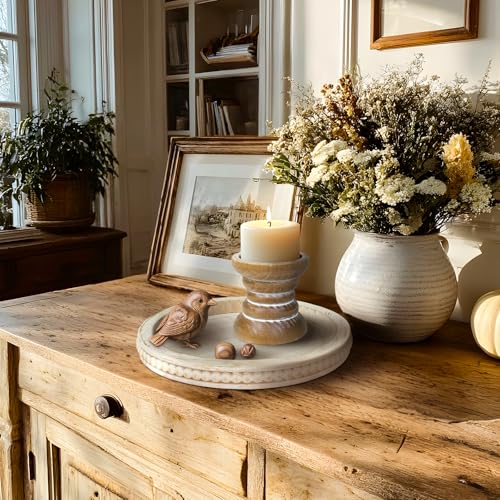 Pillar Candle Holder, Farmhouse Wood Candle Holder, Rustic Wooden Candle Stand, Vintage Small Wooden Candlestick Holders for Living Room, Table Centerpiece, Brown - color: Washedbrown, size: 4"H（1PCS）