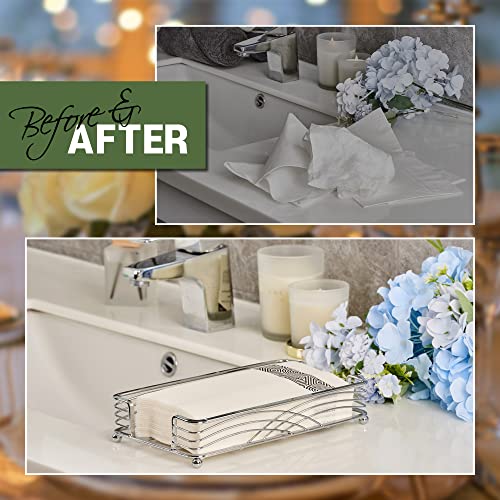 Silver Guest Towel Holder Tray for Bathroom – Countertop Napkin Organizer for Disposable Paper Towels, Elegant Hand Towel Rack for Powder Room, Modern Guest Bathroom Accessories - color: B - Silver Napkin Holder for Bathroom, size: Guest Towel Holder