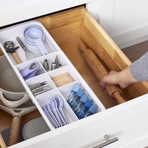 YouCopia DrawerFit Sliding Drawer Tray with Adjustable Dividers, Expandable Kitchen Storage Organizer, Speckled White - style: Tray