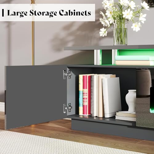AMERLIFE 90" 2 Tier Fireplace TV Stand with 50" Fireplace, Modern Large Entertainment Center LED Lights, Media Console Table Storage Cabinet for TVs Up to 100", Living Room, Gray - color: Grey, size: 90"