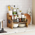 KLM 4-Tier Wood Display Shelf, Black Modern Bottle Organizer, Countertop Bar Stand for Liquor, Coffee Syrup, (Brown) - color: Brown