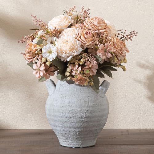 Ceramic Flower Vase, 7.36 Inch Rustic Farmhouse Vases Decorative Vintage Vase for Home Decor Table Living Room Kitchen Bedroom Shelf Mantel Wedding Centerpiece - color: Rustic-25011-1