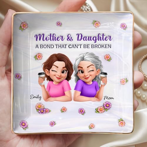 Personalized Jewelry Dish for Mothers Day, Mother and Daughter a Bond That Can't Be Broken, Mothers Day Ring Dish Gifts for Mom, Daughter Birthday Gifts, Mom Jewelry Dish - color: Style 4