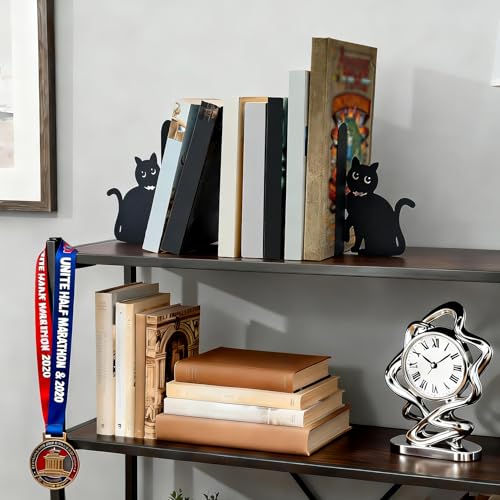BEISE Book Ends Metal, Decorative Cat Bookends with 2 Cute Black Kittens for Shelf Decor, Office Desk, Home Kitchen Organizer, Unique Book Lover Gift, Funny Gifts for cat Lovers - style: Cats in neckties