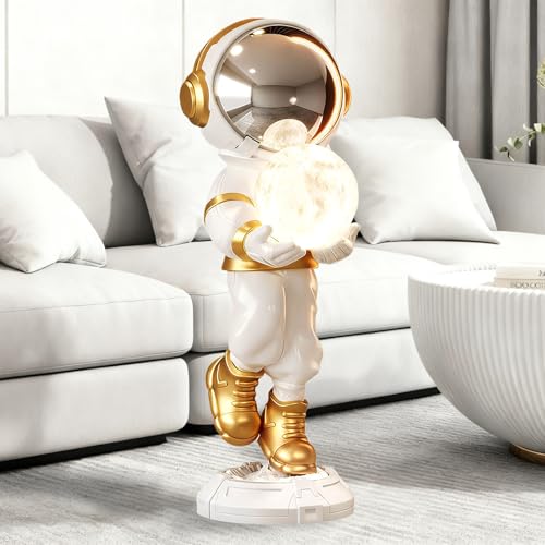 Astronaut Statue, Spaceman Sculpture, Home Decor Sculpture, Cool Metal mask Decoration, Large Spaceman Figurine Decoration - color: White and Gold