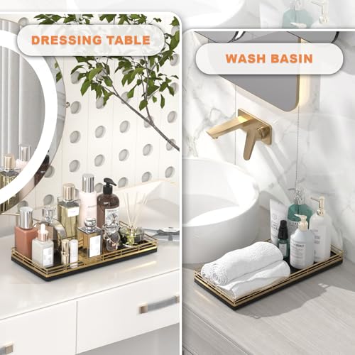 Oak Bathroom Toilet Tank Tray, 13" Paper Storage Basket Tray Back of Toilet Basket Organizer, for Perfume Makeup Candle Kitchen Counter Coffee Table Gold Decor - color: Gold, size: 13" x 6.5" x 1.5"