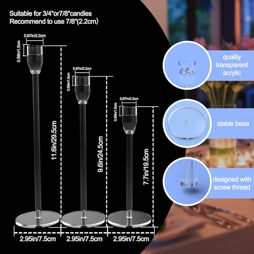Tall Candlestick Holders Acrylic Clear Taper Candle Stand Bundle for Table Centerpiece Suitable for 3/4 & 7/8 Inch Electronic LED Candles for Home Decor Wedding Party (6 PCsTaper Candle Holders)