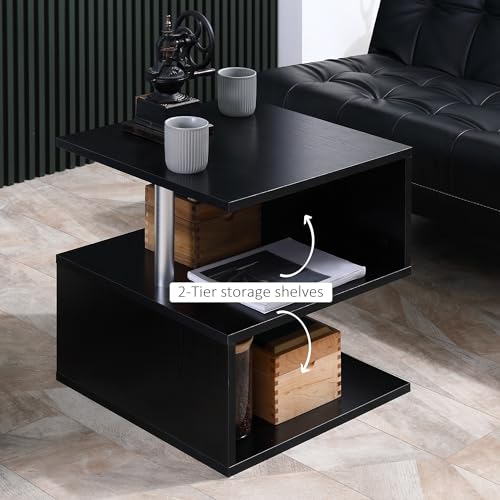 HOMCOM 20" Modern End Table, Accent Side Table, S-Shaped Coffee Table with Storage Shelf and Steel Poles, Black - color: Black
