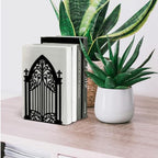 Peacoblue Metal Bookends for Shelves, Modern Decorative Heavy Duty Study Book Support Stoppers for Office, Desk, Shelf, Room 5.3"x4.3"x7.3" Cast Iron Simple Tall Bookends, 1 Pair (Gothic Gate) - style: Gothic Gate