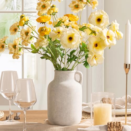 Ceramic Flower Vase Home Decor - Large White Rustic Table Flowers Vases Living Room Bedroom Plant Decoration Farmhouse Vintage for Kitchen Shelf Office Coffee Dining Desk House Women (9.7" Rustic) - color: 04-rustic-9.7"