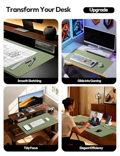 YSAGi Leather Desk Protector, Office Mat, Large Mouse Mat, Non-Slip PU Leather Blotter, Laptop Desk Mat, Waterproof Writing Pad for Office and Home (Bamboo Green, 31.5" x 15.8") - color: Bamboo Green, size: 31.5" x 15.8"