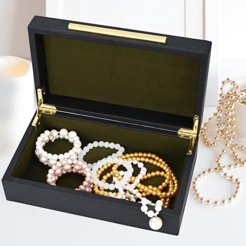 XIGEXIGE Small Black Shagreen box Faux Leather Decorative Box,Keepsake And Memory Storage Decorative Boxes with Lids for Modern Home Decor Jewelry Box Organizer - color: Black-1