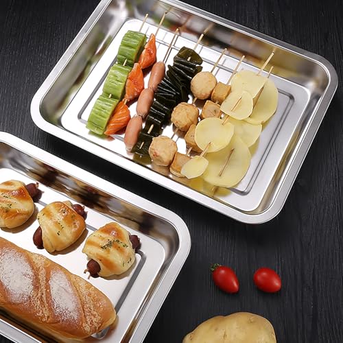 Breading Trays Set of 3 Stainless Steel Breading Pans for Dredging Chicken Breasts and Marinating Meat, Food Prep Serving Trays (12.4" x 8.5" x 1.9") - size: 12.4" x 8.5" x 1.9"
