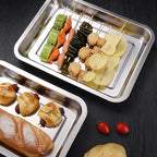 Breading Trays Set of 3 Stainless Steel Breading Pans for Dredging Chicken Breasts and Marinating Meat, Food Prep Serving Trays (12.4" x 8.5" x 1.9") - size: 12.4" x 8.5" x 1.9"