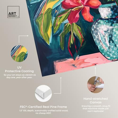 Art Remedy Vase Of Tropical Flowers Gallery Wrapped Flowers In Vase Paintings, 40" x 40", Gallery Wrapped - color: Gallery Wrapped, size: 40"L x 40"W