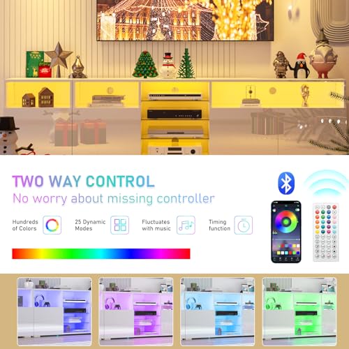 jiteentarou 79IN LED TV Stand for 75/80/85inch TV,High Glossy Modern TV Stand for Living Room,TV Entertainment Center with Adjustable Storage Shelf,RGB LED Lighting,TV Console(White) - color: White