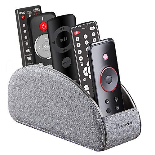 TV Remote Control Holder with 5 Compartments,Pu Leather Remote Caddy/Box/Tray Bedside Table Desk Storage Organizer for DVD, Blu-Ray, Media Player, Heater Controllers and Cosmetics Office Supplies - color: Grey, size: Small