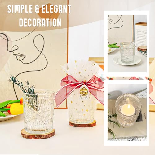 24 Pcs Clear Glass Votive Candle Holders, Tealight Candle Holders for Table Centerpieces, Vintage Candle Holder Bulk, Boho Wedding, Valentine's Day Table Decor (Clear) - color: Clear
