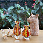 Ca D Oro Small Glass Vase Boho with Red/Yellow Canes Hand Blown Murano-Style Art Glass - Model Nº 2 - color: Small Red Model 2