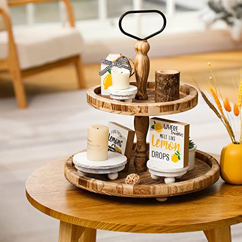 Amyhill 3 Pcs 5/4/3 Inch Wooden Risers for Display Wood Pedestal Stand Mini Tray Stand Round Wooden Pedestal Holder Rustic Buffet Cake Riser for Decor Tiered Tray Decor Home Kitchen(Washed White) - color: Washed White, size: 5/4/3 Inch