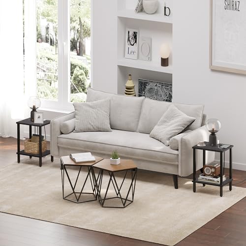 TUTOTAK End Table, Side Table, Nightstand, 2-Tier Storage Shelf, Sofa Side Table for Small Space, Living Room, Bed Room TB01BMK034 - color: Marble Black