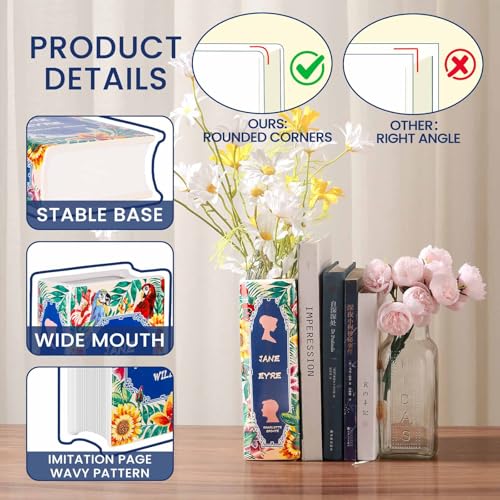 Ceramic Book Vase Flowers - 8 "Watertight and Leak-Proof Vases, Aesthetically Decorated Rooms, Perfect Bookshelves, Bedroom, Office and Home Decor, Lovely Gift Book Lovers - color: Forest