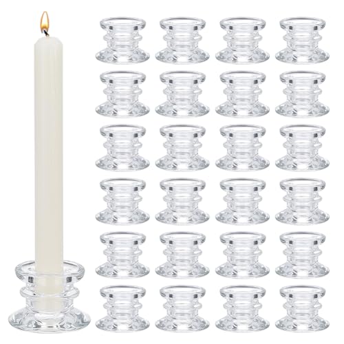24Pcs Glass Candlestick Holders, Clear Glass Window Candle Holders for Dining Room Decor, Bulk Modern Small Candle Stick Candle Holder Short for Centerpiece Wedding Table Dinner Party Decor