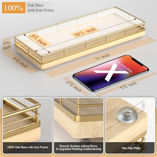Wooden Decorative Tray, Oak 11.2" L Kitchen Countertop Soap Sponge Holder for Dresser Perfume Tray Jewelry Candle Nightstand Table Centerpieces for Dining Room Decor Natural - color: Natural, size: 11" x 4.3" x 1.5"