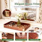 Bubinga Wood Serving Tray, 14.5"x9.8" Decorative Tray with Brass Corners, Luxury Home Decor for Coffee Table, Kitchen & Living Room, Housewarming Gifts for New Home, Wedding & Bridal Shower Gift