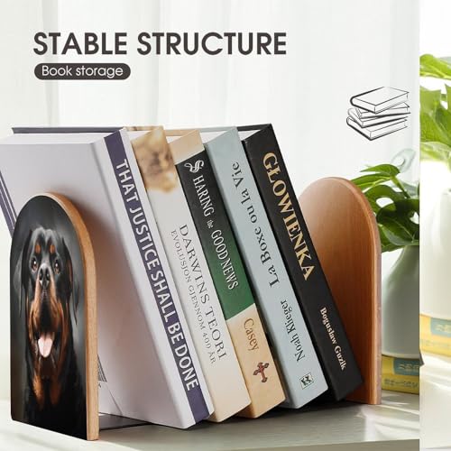 Cool Rottweiler Dog Art Bookend for Shelves Study Wood Bookend Support Heavy Duty Book End Non-Skid Decorative Book Stopper Book Organizer for Home Office Desktop Organizer 1 Pairs